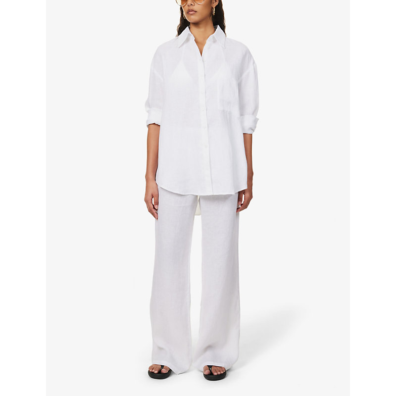 Shop Aexae Women's White Oversized Curved-hem Linen Shirt