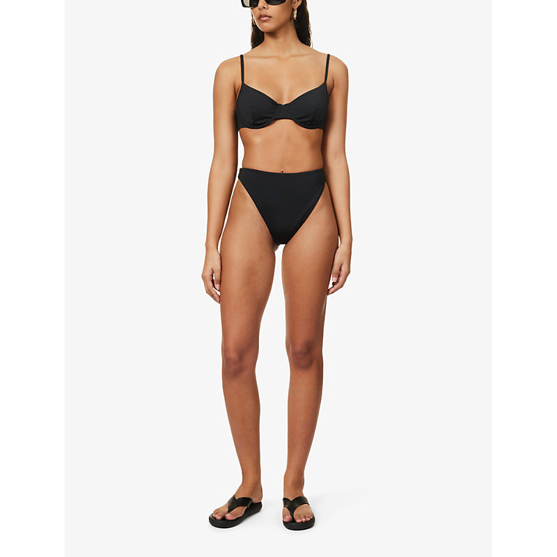 Shop Aexae High-rise Stretch-recycled Polyester Bikini Bottoms In Black