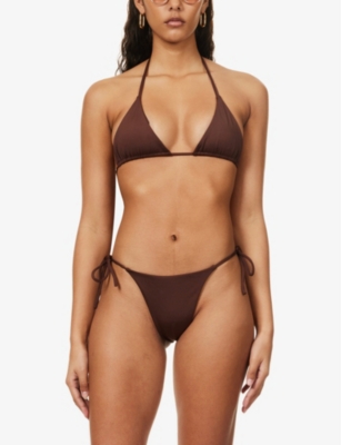 Shop Aexae Women's Brown Tyra Halterneck Stretch-recycled Polyester Bikini Top