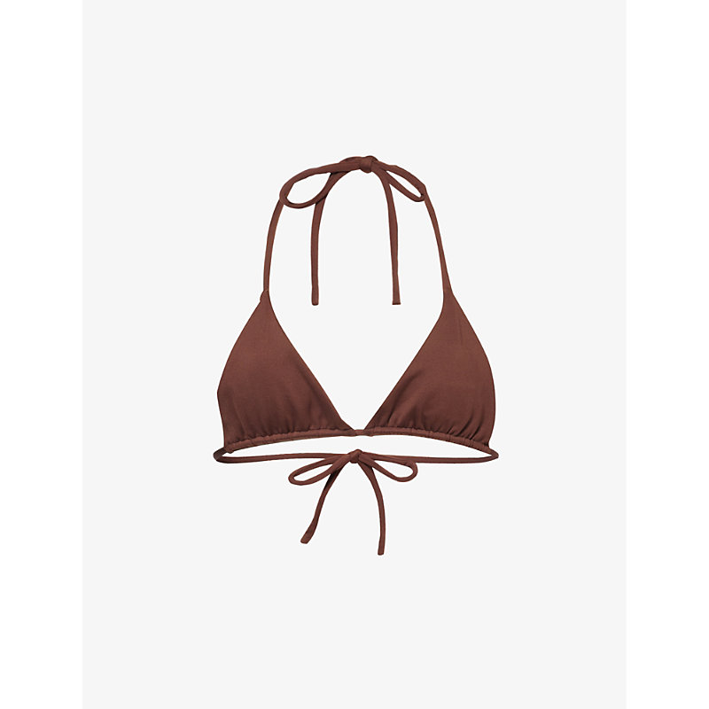 Aexae Womens Brown Tyra Halterneck Stretch-recycled Polyester Bikini Top