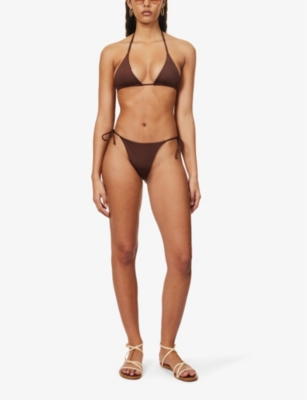 Shop Aexae Women's Brown Tyra High-rise Stretch-recycled Polyester Bikini Bottoms