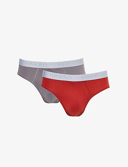 HANRO: Branded-waistband mid-rise pack of two stretch-cotton briefs