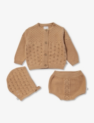 THE LITTLE TAILOR: Pointelle cotton-knit three-piece baby gift set 0-9 months