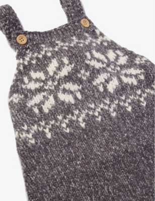 Shop The Little Tailor Charcoal Fairisle-pattern Knitted Dungarees 3-24 Months