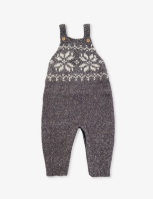 The Little Tailor Babies' Fairisle-pattern Knitted Dungarees 3-24 Months In Charcoal