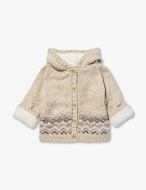 THE LITTLE TAILOR: Fairisle-pattern wooden-button knitted hoody 3 months-3 years