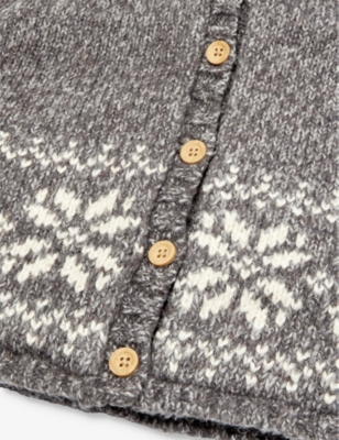Shop The Little Tailor Charcoal Hooded Fairisle-pattern Knitted Cardigan 3-36 Months