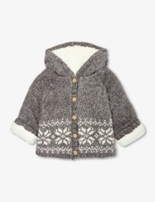The Little Tailor Babies'  Charcoal Hooded Fairisle-pattern Knitted Cardigan 3-36 Months