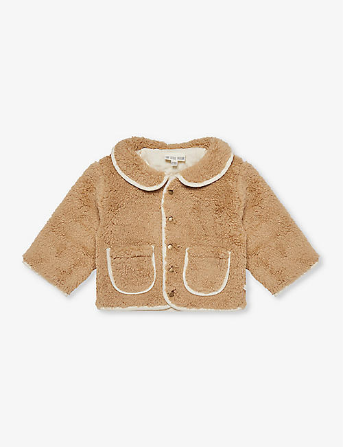 THE LITTLE TAILOR: Round-collar patch-pocket faux-shearling coat 3-24 months
