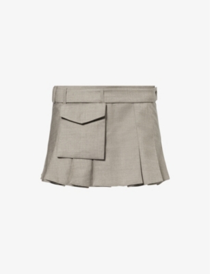 Shop Aya Muse Women's Taupe Mia Patch-pocket Wool-blend Mini Skirt