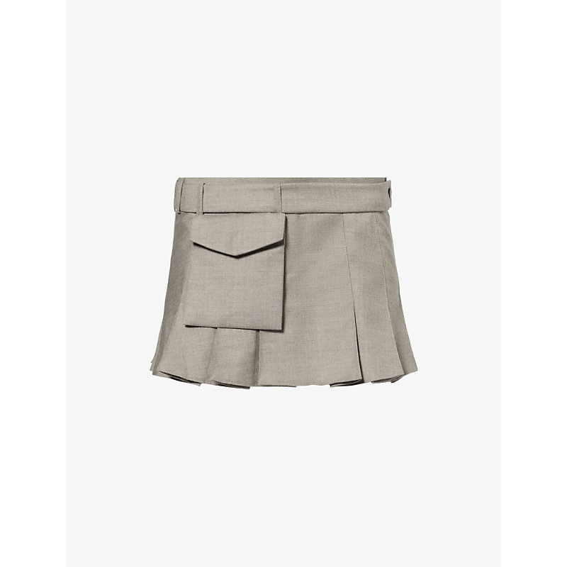 Shop Aya Muse Mia Patch-pocket Wool-blend Mini In Taupe