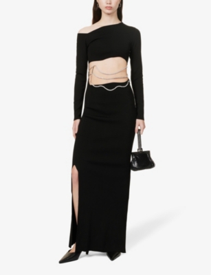 Shop Aya Muse Women's Black Lero Cut-out Knitted Maxi Dress