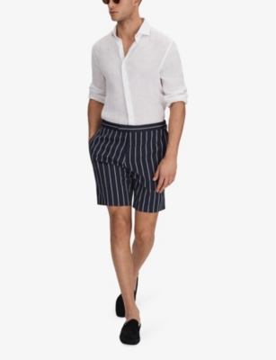 Shop Reiss Men's Navy/white Lake Stripe-print Slim-fit Stretch-woven Shorts