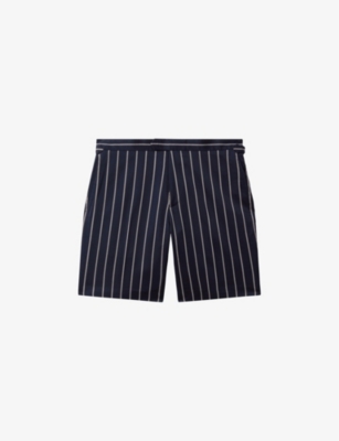 Shop Reiss Mens Navy/white Lake Stripe-print Slim-fit Stretch-woven Shorts