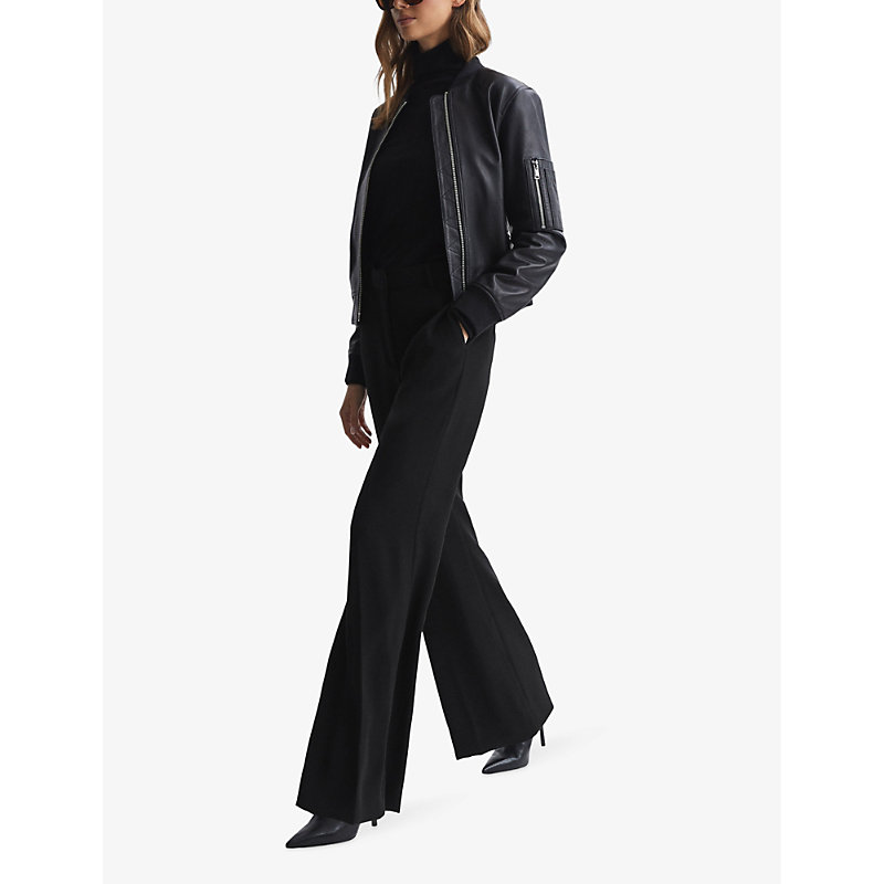Shop Reiss Womens Black Margeaux Wide-leg Mid-rise Woven Trousers