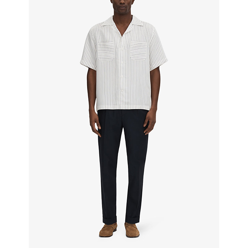 Shop Reiss Men's White/navy Anchor Striped Woven Shirt