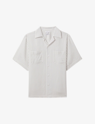 Shop Reiss Men's White/navy Anchor Striped Woven Shirt