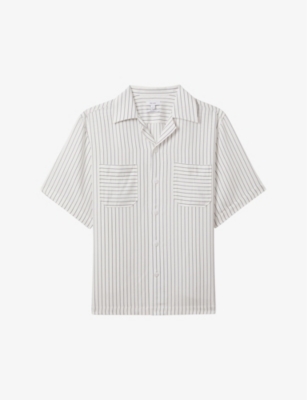Reiss Anchor Striped Boxy Top In White/navy