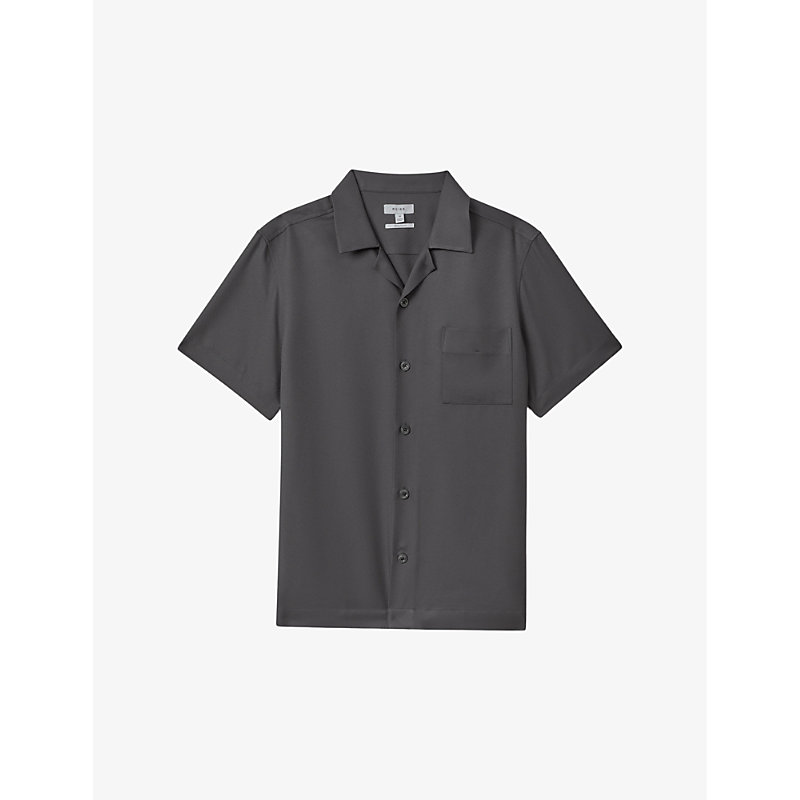 Shop Reiss Tokyo Spread-collar Regular-fit Woven Shirt In Charcoal