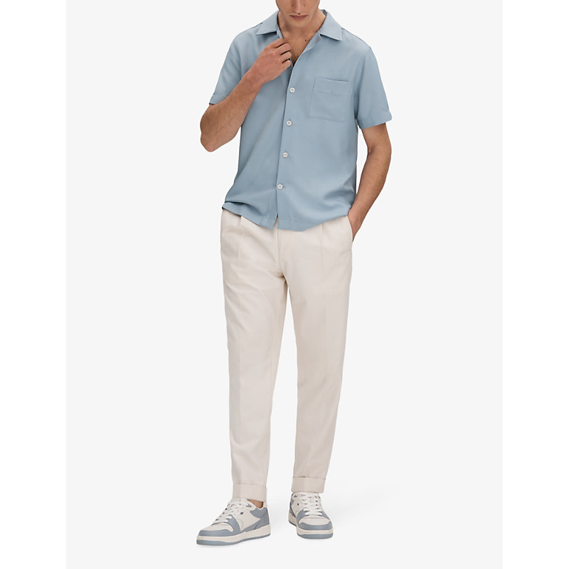 Shop Reiss Men's China Blue Tokyo Spread-collar Regular-fit Woven Shirt