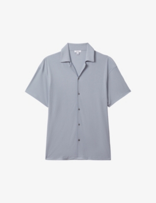 REISS: Hunt Cuban-collar short-sleeve stretch-woven shirt