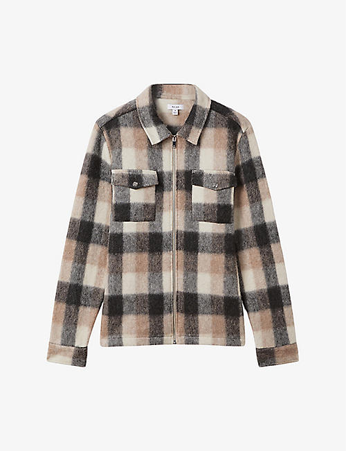 REISS: Stamford checked brushed woven overshirt