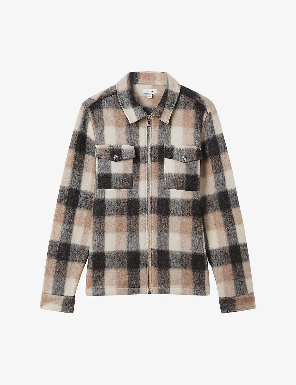 Reiss Stamford - Oatmeal/grey Brushed Check Overshirt, M
