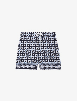 REISS: Fitzroy graphic-print stretch recycled-polyester swim shorts