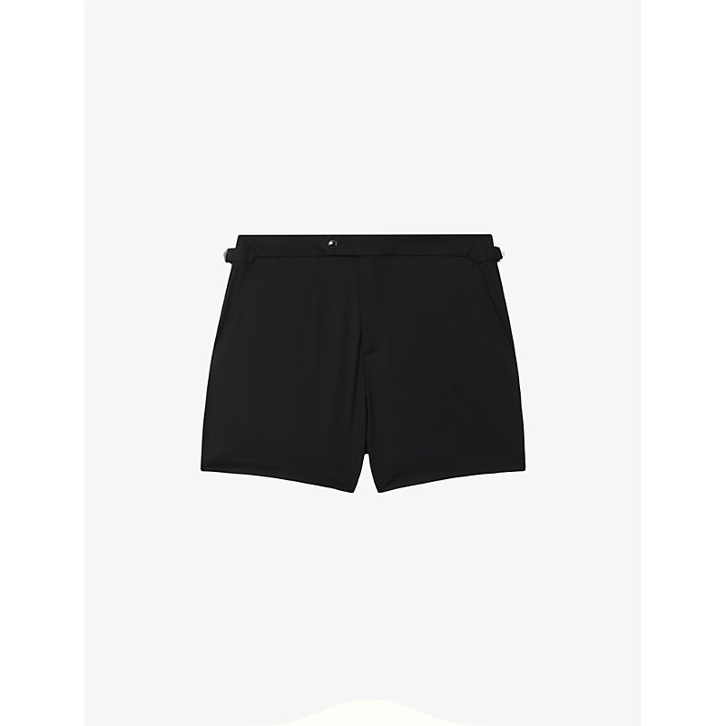 Reiss Mens Black Sun Side-adjuster Stretch Recycled-polyester Swim Shorts