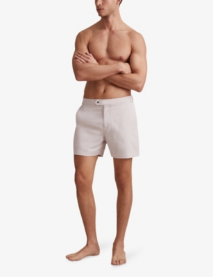 Shop Reiss Men's Off White Sun Side-adjuster Stretch Recycled-polyester Swim Shorts