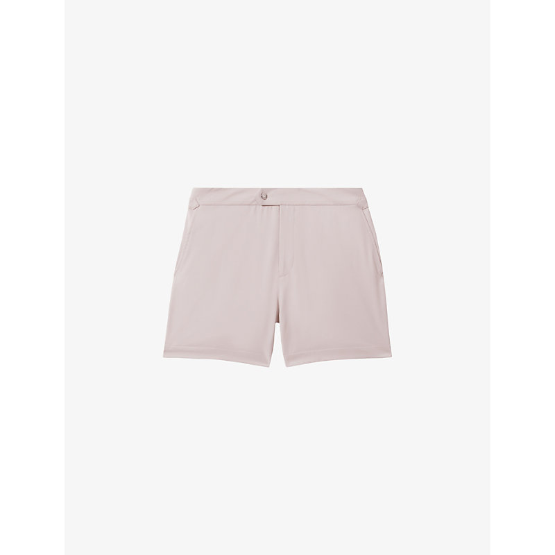 Reiss Mens Off White Sun Side-adjuster Stretch Recycled-polyester Swim Shorts