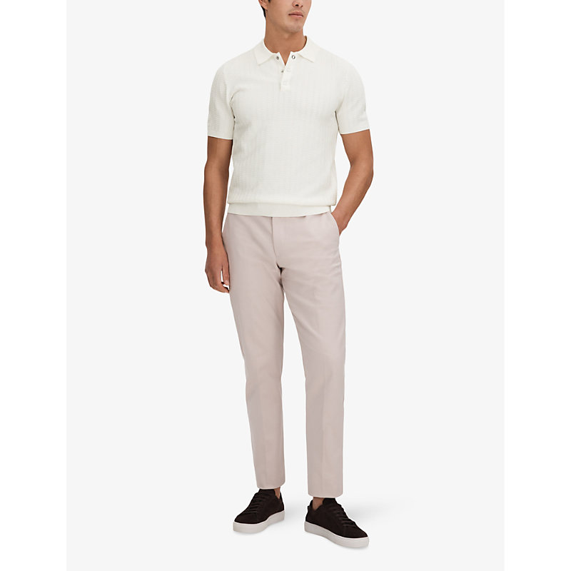 Shop Reiss Mens White Pascoe Textured Stretch-knit Polo Shirt