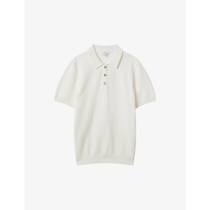 Shop Reiss Mens White Pascoe Textured Stretch-knit Polo Shirt