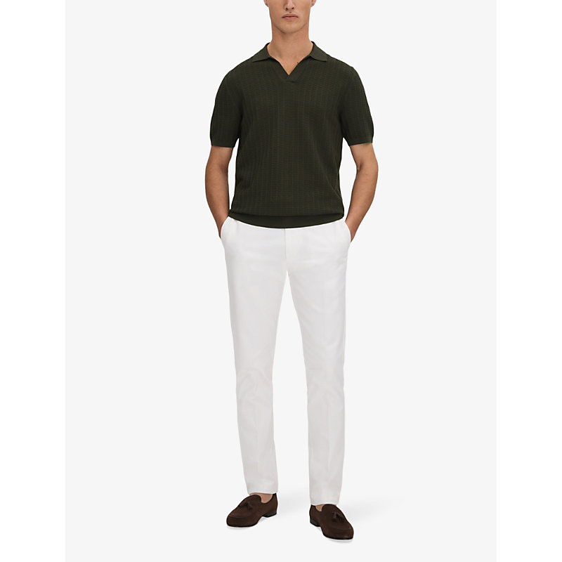 Shop Reiss Men's Hunting Green Mickey Open-collar Short-sleeve Stretch Cotton-blend Shirt