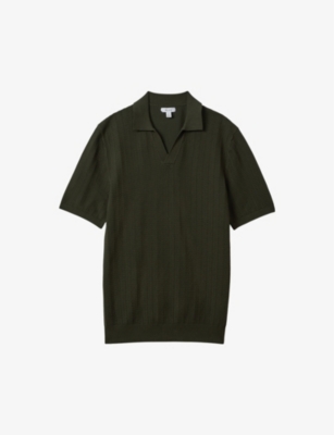 Shop Reiss Mickey Open-collar Short-sleeve Stretch Cotton-blend In Hunting Green