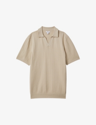 Shop Reiss Men's Stone Mickey Open-collar Short-sleeve Stretch Cotton-blend Shirt
