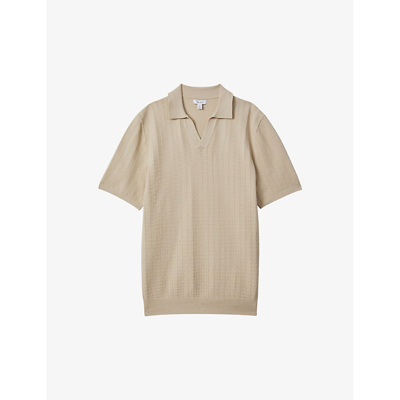 Shop Reiss Men's Stone Mickey Open-collar Short-sleeve Stretch Cotton-blend Shirt