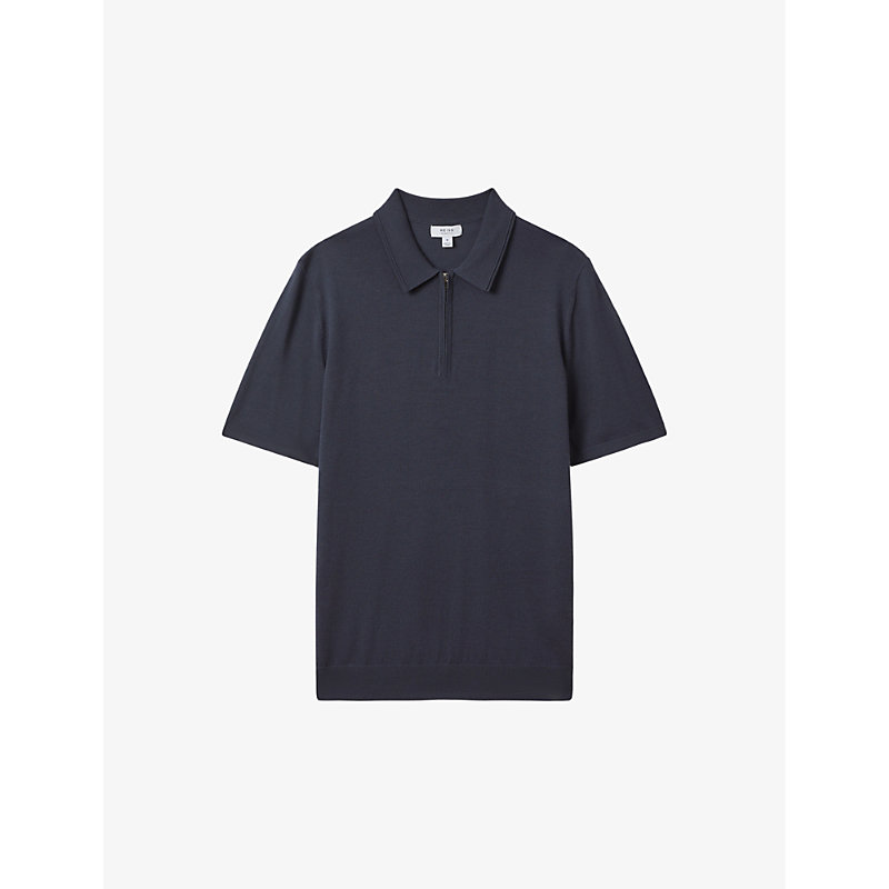 Shop Reiss Maxwell Half-zip Knitted Merino-wool Polo Shirt In Blue Smoke