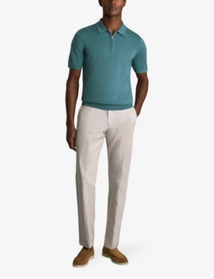 Shop Reiss Men's Ocean Green Maxwell Half-zip Knitted Merino-wool Polo Shirt