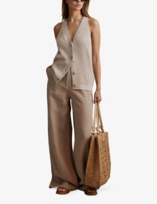 Shop Reiss Women's Neutral Sinead Halter-neck Knitted Vest Top