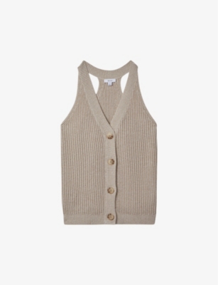 Shop Reiss Womens Neutral Sinead Halter-neck Knitted Vest Top