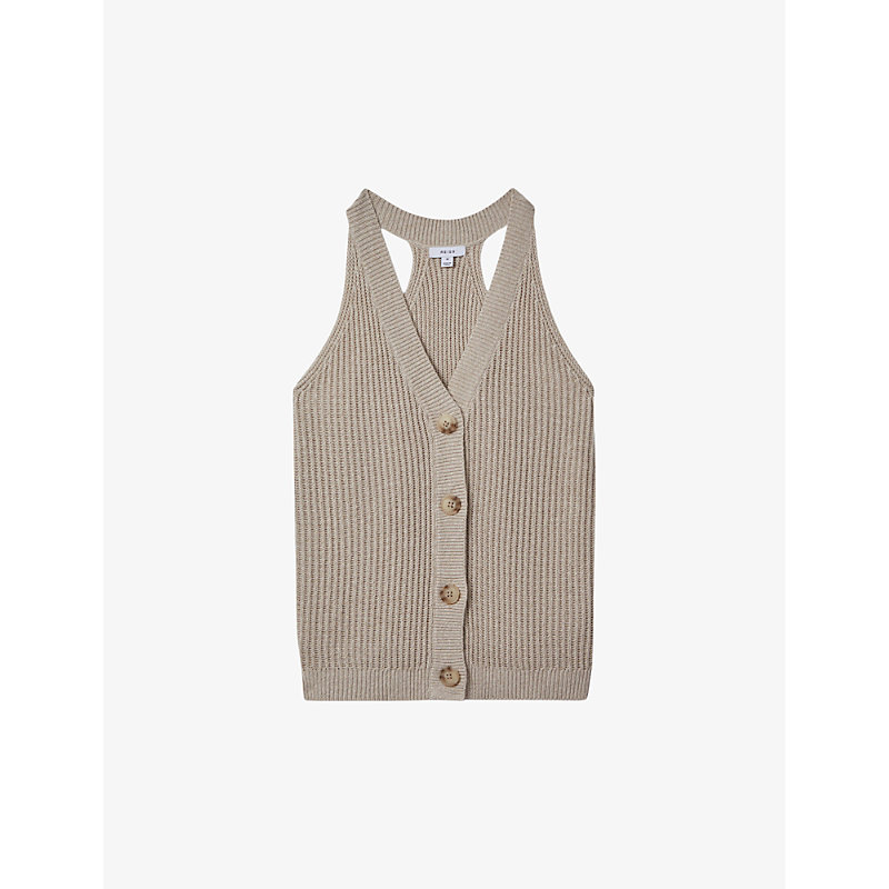 Shop Reiss Sinead Halter-neck Knitted Vest Top In Neutral