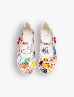 Shop Christian Louboutin Girlskids Melobib Graphic-print Patent-leather Pumps 4-9 Years In Multi