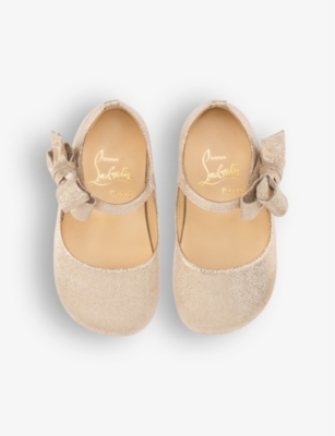 Christian Louboutin Platine Lou Babe Bow-embellished Woven Pumps 0-12 Months In Platine