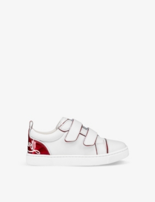 Shop Christian Louboutin Boys Bianco Kids Funnyto Contrast-trim Leather Low-top Trainers 4-9 Years