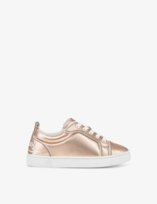 Shop Christian Louboutin Girls Leche Kids Funnyto Leather Low-top Trainers In Cream