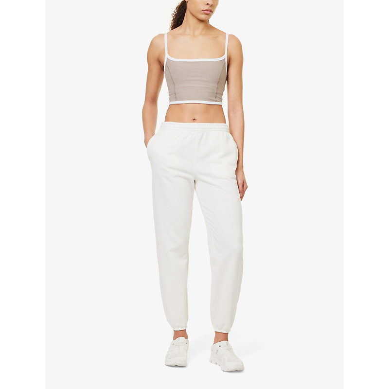 Shop Beyond Yoga On The Go Relaxed-fit Cotton-blend Jogging Bottoms In Fresh Snow