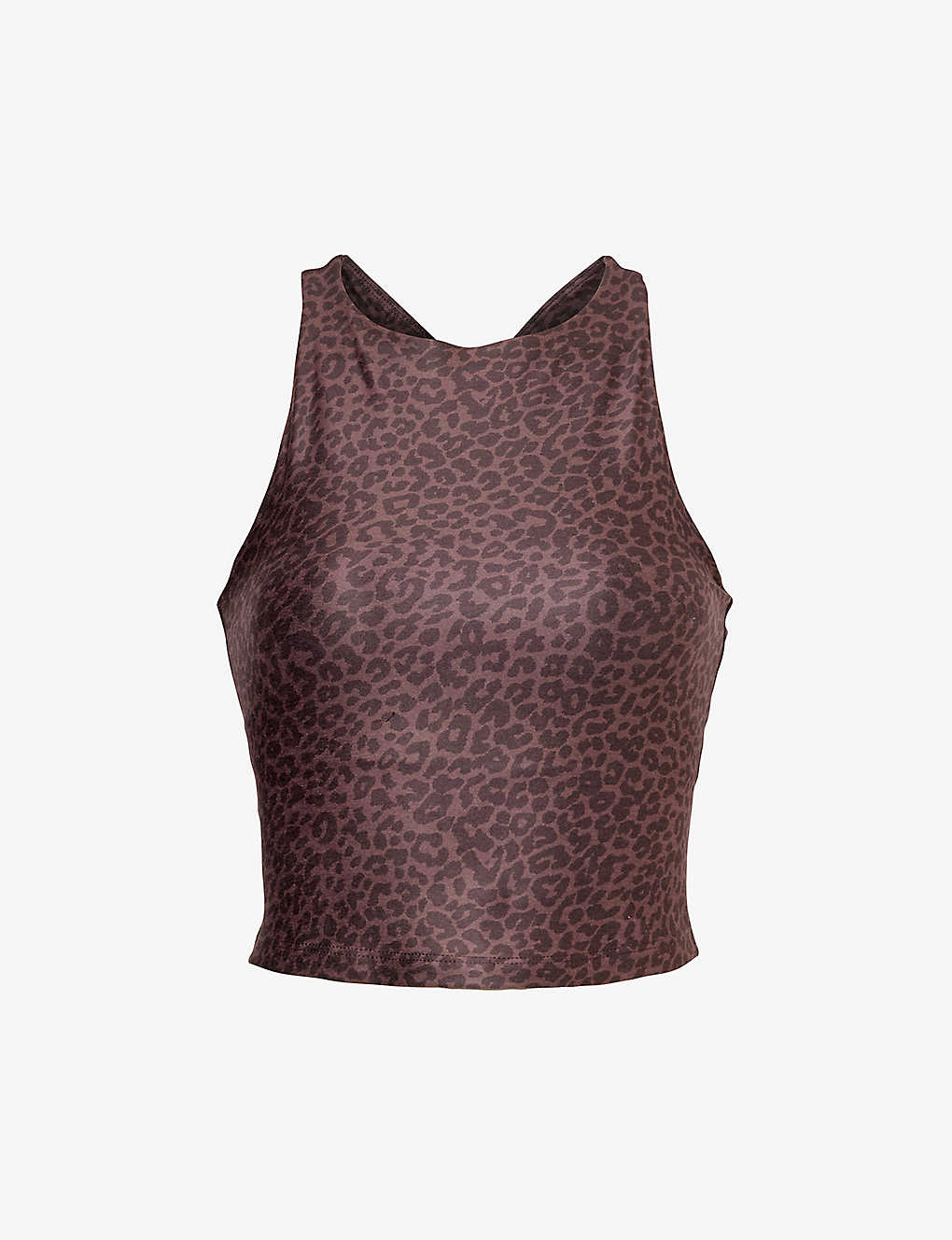 Shop Beyond Yoga Women's Charcoal Leopard Softmark Refocus Cropped Leopard-print Stretch-woven Tank Top In Multi-coloured