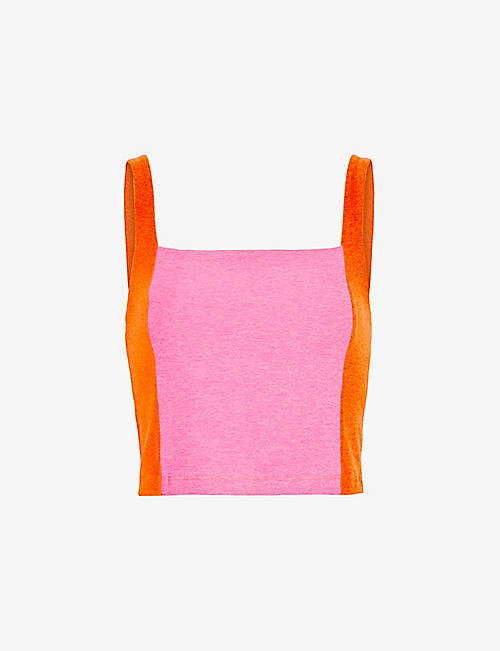 BEYOND YOGA: Spacedye Vitality colour-block cropped stretch-woven tank top