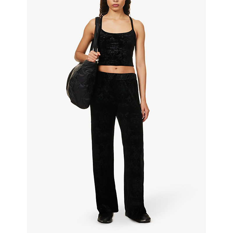 Shop Beyond Yoga Women's Black Best Dressed Pattern-embellished Stretch-woven Trousers